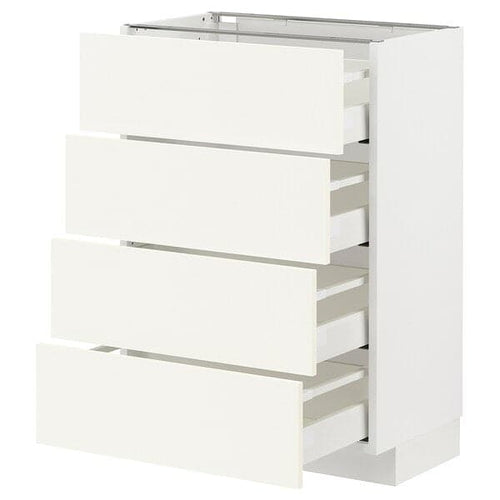 METOD / MAXIMERA - Base cab 4 frnts/4 drawers, white/Vallstena white, 60x37 cm