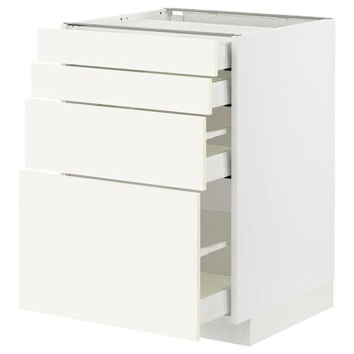 METOD / MAXIMERA - Base cab 4 frnts/4 drawers, white/Vallstena white, 60x60 cm