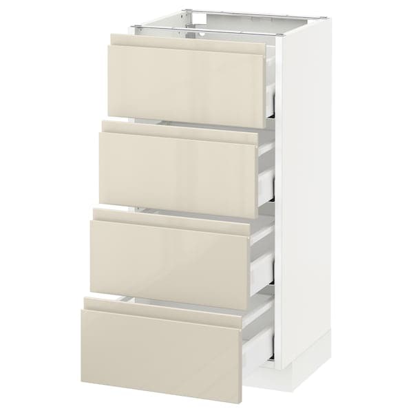 Ikea METOD / MAXIMERA - Base cab 4 frnts/4 drawers, white/Voxtorp high-gloss light beige, 40x37 cm