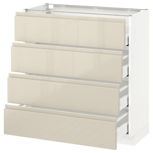 Ikea METOD / MAXIMERA - Base cab 4 frnts/4 drawers, white/Voxtorp high-gloss light beige , 80x37 cm