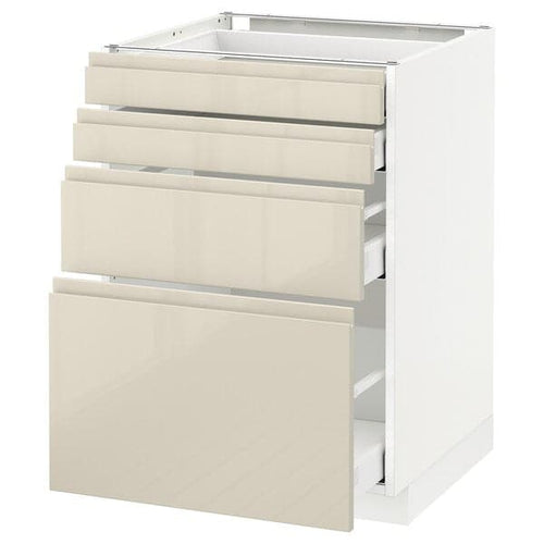 METOD / MAXIMERA - Base cab 4 frnts/4 drawers, white/Voxtorp high-gloss light beige, 60x60 cm