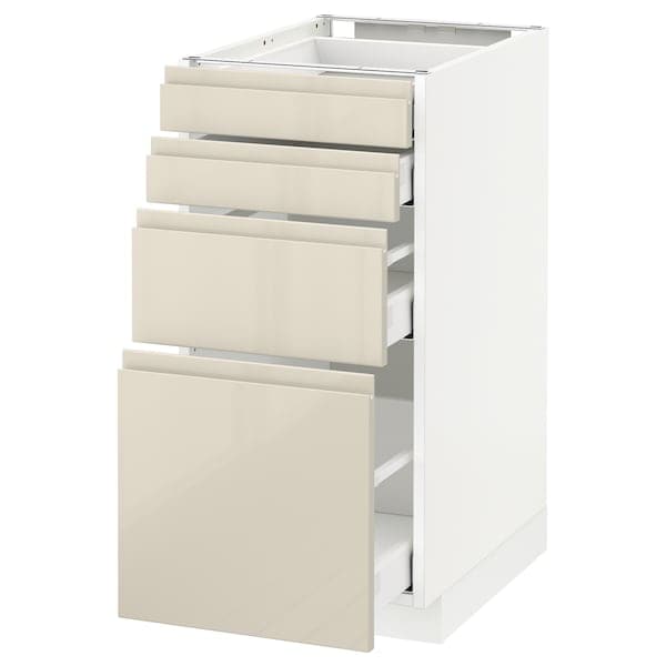 METOD / MAXIMERA - Base cab 4 frnts/4 drawers, white/Voxtorp high-gloss light beige, 40x60 cm - best price from Maltashopper.com 89168227
