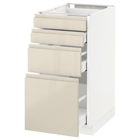 METOD / MAXIMERA - Base cab 4 frnts/4 drawers, white/Voxtorp high-gloss light beige, 40x60 cm - best price from Maltashopper.com 89168227