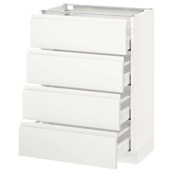 METOD / MAXIMERA - Base cab 4 frnts/4 drawers, white/Voxtorp matt white, 60x37 cm - best price from Maltashopper.com 39130840