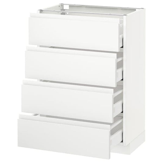 METOD / MAXIMERA - Base cab 4 frnts/4 drawers, white/Voxtorp matt white, 60x37 cm - best price from Maltashopper.com 39130840