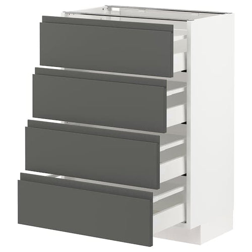 METOD / MAXIMERA - Base cab 4 frnts/4 drawers, white/Voxtorp dark grey, 60x37 cm