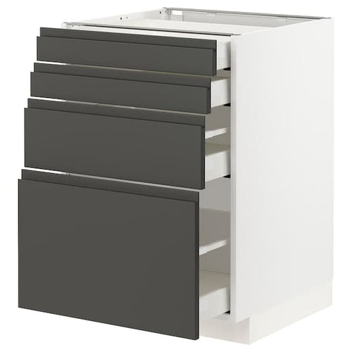METOD / MAXIMERA - Base cab 4 frnts/4 drawers, white/Voxtorp dark grey, 60x60 cm