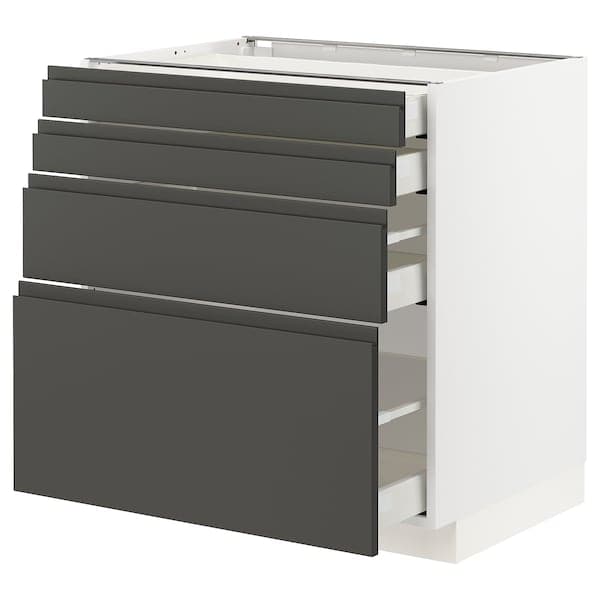 METOD / MAXIMERA - Base cab 4 frnts/4 drawers, white/Voxtorp dark grey, 80x60 cm - best price from Maltashopper.com 49331701