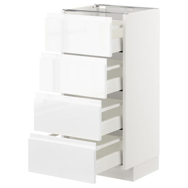 METOD / MAXIMERA - Base cab 4 frnts/4 drawers, white/Voxtorp high-gloss/white, 40x37 cm - best price from Maltashopper.com 99253908