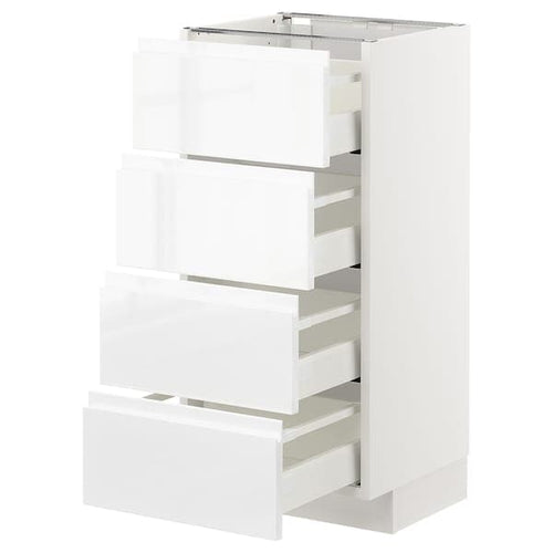 METOD / MAXIMERA - Base cab 4 frnts/4 drawers, white/Voxtorp high-gloss/white, 40x37 cm