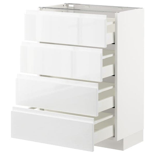 METOD / MAXIMERA - Base cab 4 frnts/4 drawers, white/Voxtorp high-gloss/white, 60x37 cm - best price from Maltashopper.com 59253910