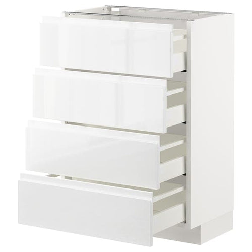 METOD / MAXIMERA - Base cab 4 frnts/4 drawers, white/Voxtorp high-gloss/white, 60x37 cm