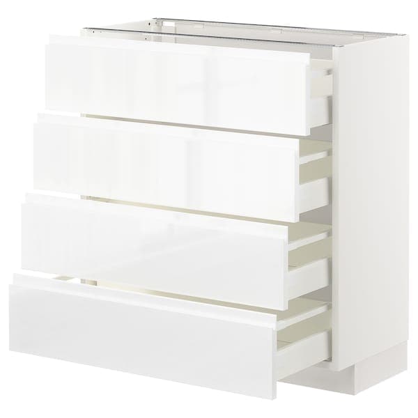 METOD / MAXIMERA - Base cab 4 frnts/4 drawers, white/Voxtorp high-gloss/white, 80x37 cm - best price from Maltashopper.com 19253912
