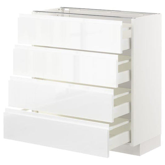 METOD / MAXIMERA - Base cab 4 frnts/4 drawers, white/Voxtorp high-gloss/white, 80x37 cm - best price from Maltashopper.com 19253912