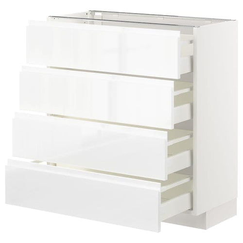 METOD / MAXIMERA - Base cab 4 frnts/4 drawers, white/Voxtorp high-gloss/white, 80x37 cm