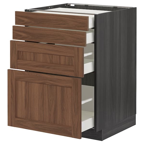 METOD / MAXIMERA base cab 4 frnts/4 drawers, black Enköping/brown walnut effect, 60x60 cm