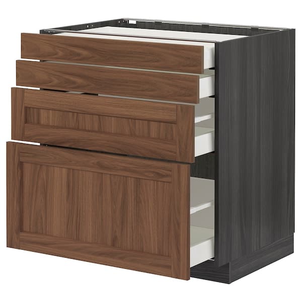 METOD / MAXIMERA - Base cab 4 frnts/4 drawers, black Enköping/brown walnut effect, 80x60 cm - best price from Maltashopper.com 09476687