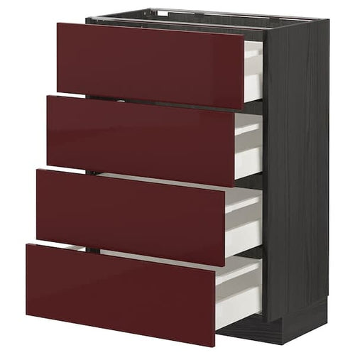 METOD / MAXIMERA - Base cab 4 frnts/4 drawers, black Kallarp/high-gloss dark red-brown , 60x37 cm