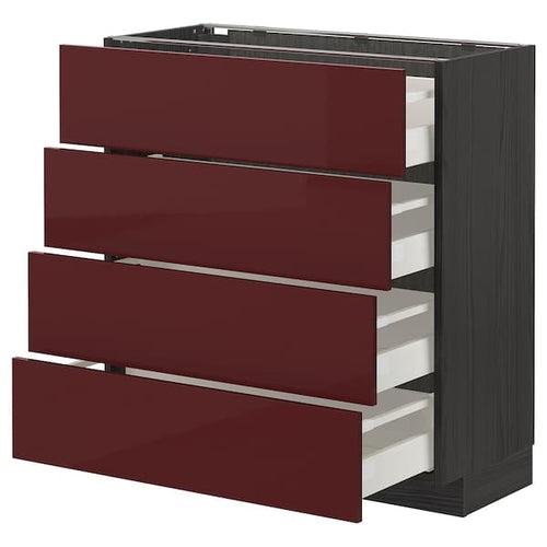 METOD / MAXIMERA - Base cab 4 frnts/4 drawers, black Kallarp/high-gloss dark red-brown, 80x37 cm
