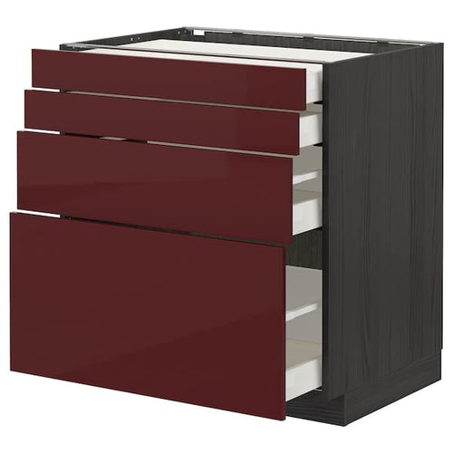 METOD / MAXIMERA - Base cab 4 frnts/4 drawers, black Kallarp/high-gloss dark red-brown, 80x60 cm