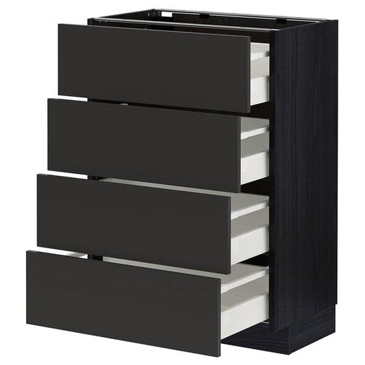 Ikea METOD / MAXIMERA - Base cab 4 frnts/4 drawers, black/Nickebo matt anthracite, 60x37 cm