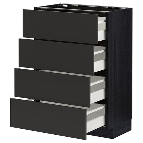 METOD / MAXIMERA - Base cab 4 frnts/4 drawers, black/Nickebo matt anthracite, 60x37 cm