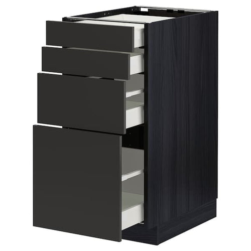 METOD / MAXIMERA - Base cab 4 frnts/4 drawers, black/Nickebo matt anthracite, 40x60 cm