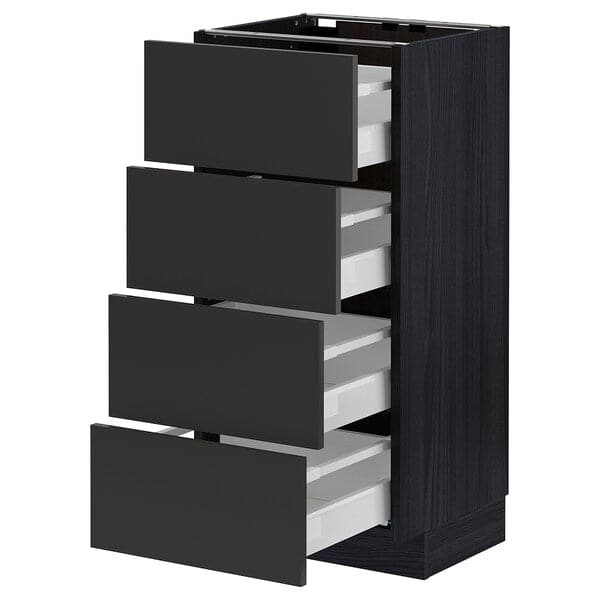 METOD / MAXIMERA - Base cab 4 frnts/4 drawers, black/Nickebo matt anthracite, 40x37 cm