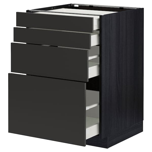 Ikea METOD / MAXIMERA - Base cab 4 frnts/4 drawers, black/Nickebo matt anthracite, 60x60 cm