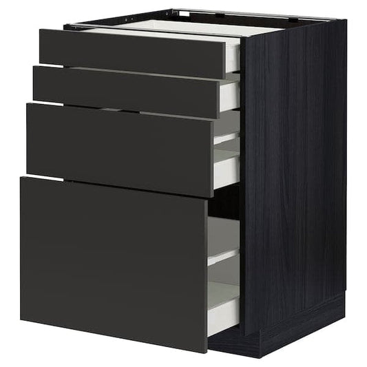 Ikea METOD / MAXIMERA - Base cab 4 frnts/4 drawers, black/Nickebo matt anthracite, 60x60 cm