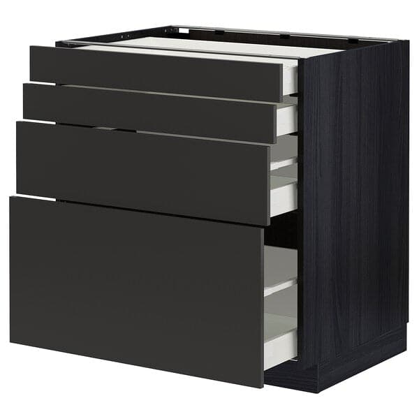 Ikea METOD / MAXIMERA - Base cab 4 frnts/4 drawers, black/Nickebo matt anthracite, 80x60 cm