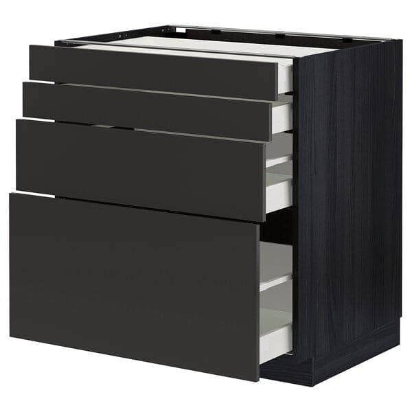METOD / MAXIMERA - Base cab 4 frnts/4 drawers, black/Nickebo matt anthracite, 80x60 cm - best price from Maltashopper.com 09498953