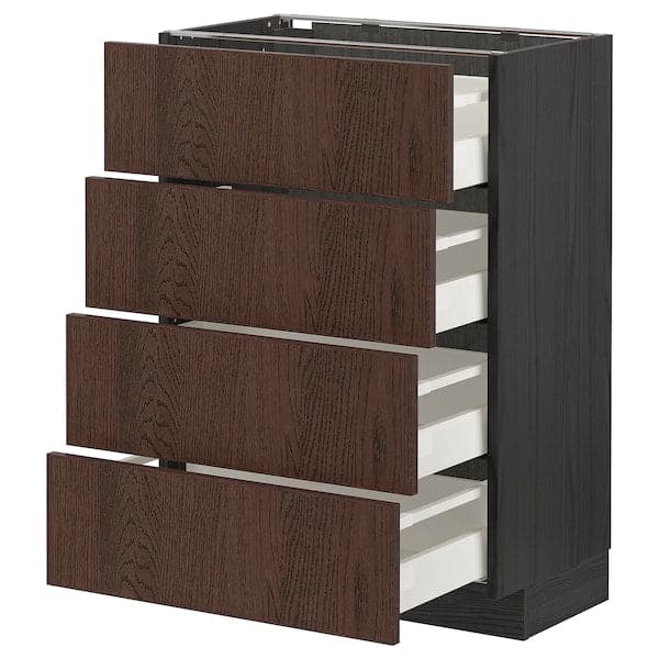 Ikea METOD / MAXIMERA - Base cab 4 frnts/4 drawers, black/Sinarp brown, 60x37 cm