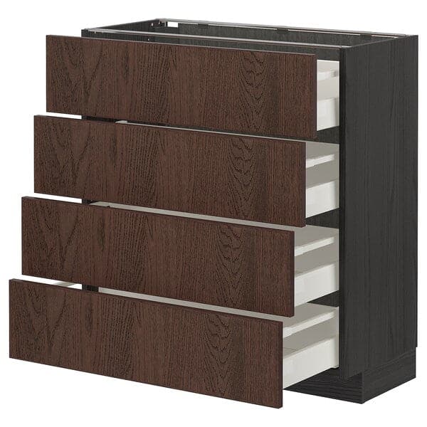 METOD / MAXIMERA - Base cab 4 frnts/4 drawers, black/Sinarp brown, 80x37 cm