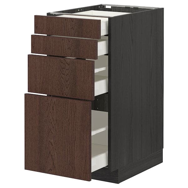 METOD / MAXIMERA - Base cab 4 frnts/4 drawers, black/Sinarp brown , 40x60 cm