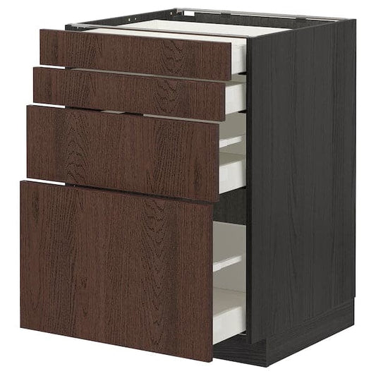 Ikea METOD / MAXIMERA - Base cab 4 frnts/4 drawers, black/Sinarp brown, 60x60 cm