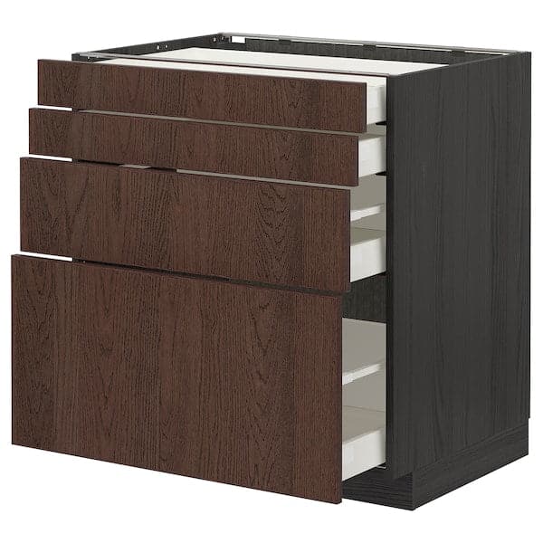 METOD / MAXIMERA - Base cab 4 frnts/4 drawers, black/Sinarp brown , 80x60 cm