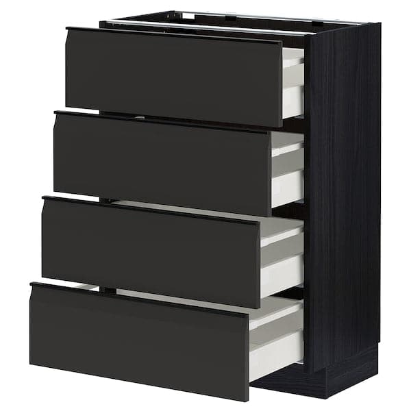 METOD / MAXIMERA - Base cab 4 frnts/4 drawers, black/Upplöv matt anthracite , 60x37 cm