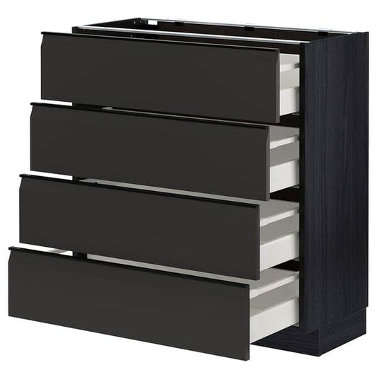 Ikea METOD / MAXIMERA - Base cab 4 frnts/4 drawers, black/Upplöv matt anthracite, 80x37 cm