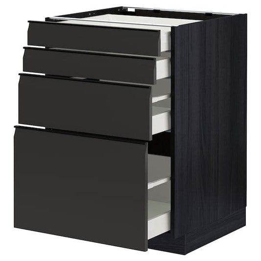 Ikea METOD / MAXIMERA - Base cab 4 frnts/4 drawers, black/Upplöv matt anthracite, 60x60 cm