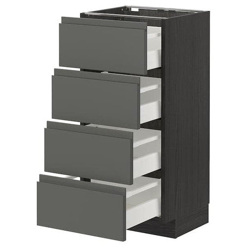 METOD / MAXIMERA - Base cab 4 frnts/4 drawers, black/Voxtorp dark grey, 40x37 cm