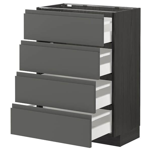 METOD / MAXIMERA - Base cab 4 frnts/4 drawers, black/Voxtorp dark grey, 60x37 cm - best price from Maltashopper.com 79310919