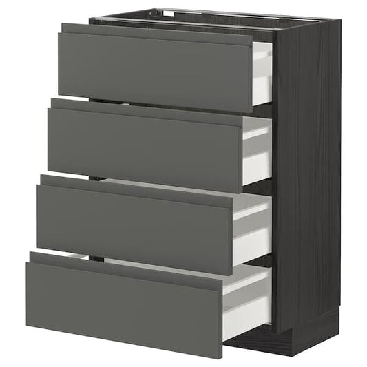 Ikea METOD / MAXIMERA - Base cab 4 frnts/4 drawers, black/Voxtorp dark grey, 60x37 cm