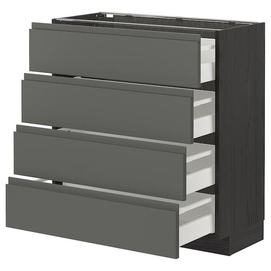 METOD / MAXIMERA - Base cab 4 frnts/4 drawers, black/Voxtorp dark grey, 80x37 cm - best price from Maltashopper.com 19310922