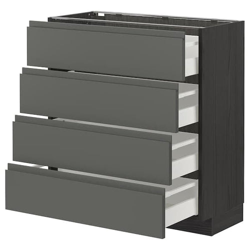 METOD / MAXIMERA - Base cab 4 frnts/4 drawers, black/Voxtorp dark grey, 80x37 cm