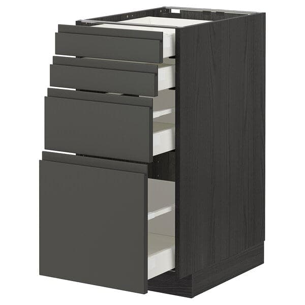 METOD / MAXIMERA - Base cab 4 frnts/4 drawers, black/Voxtorp dark grey, 40x60 cm