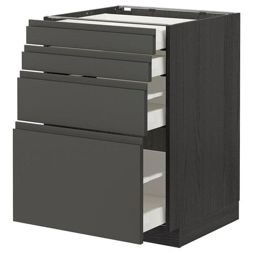 METOD / MAXIMERA - Base cab 4 frnts/4 drawers, black/Voxtorp dark grey, 60x60 cm