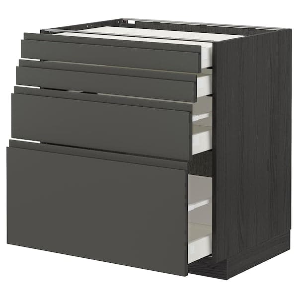 METOD / MAXIMERA - Base cab 4 frnts/4 drawers, black/Voxtorp dark grey, 80x60 cm - best price from Maltashopper.com 19331712