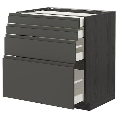 METOD / MAXIMERA - Base cab 4 frnts/4 drawers, black/Voxtorp dark grey, 80x60 cm