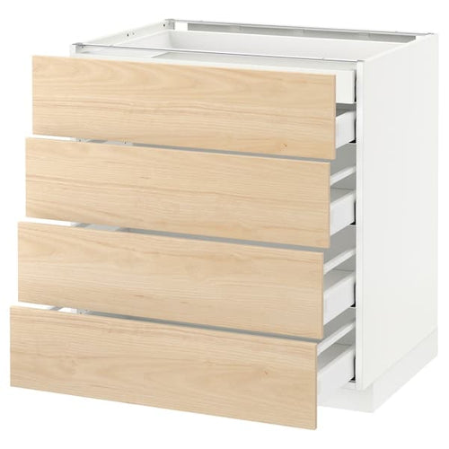 METOD / MAXIMERA - Base cb 4 frnts/2 low/3 md drwrs, white/Askersund light ash effect, 80x60 cm